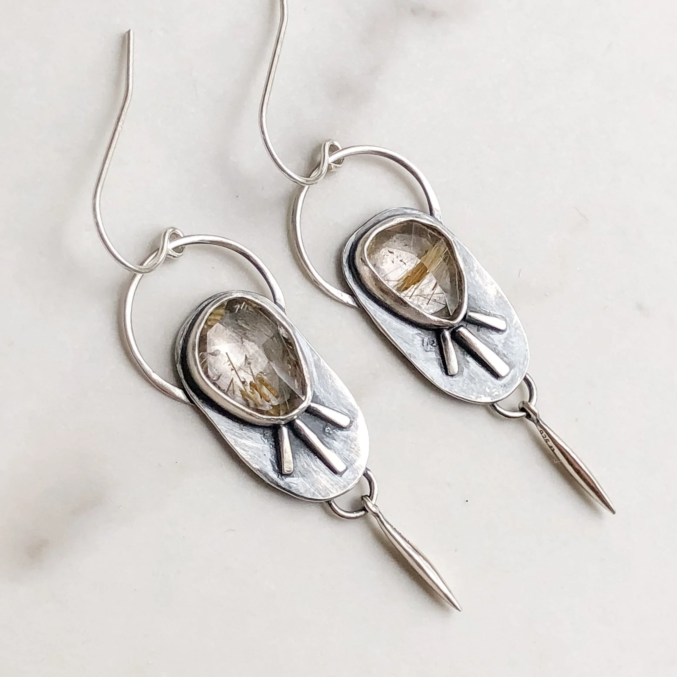 Golden Rutilated Quartz Sun Rays Earrings