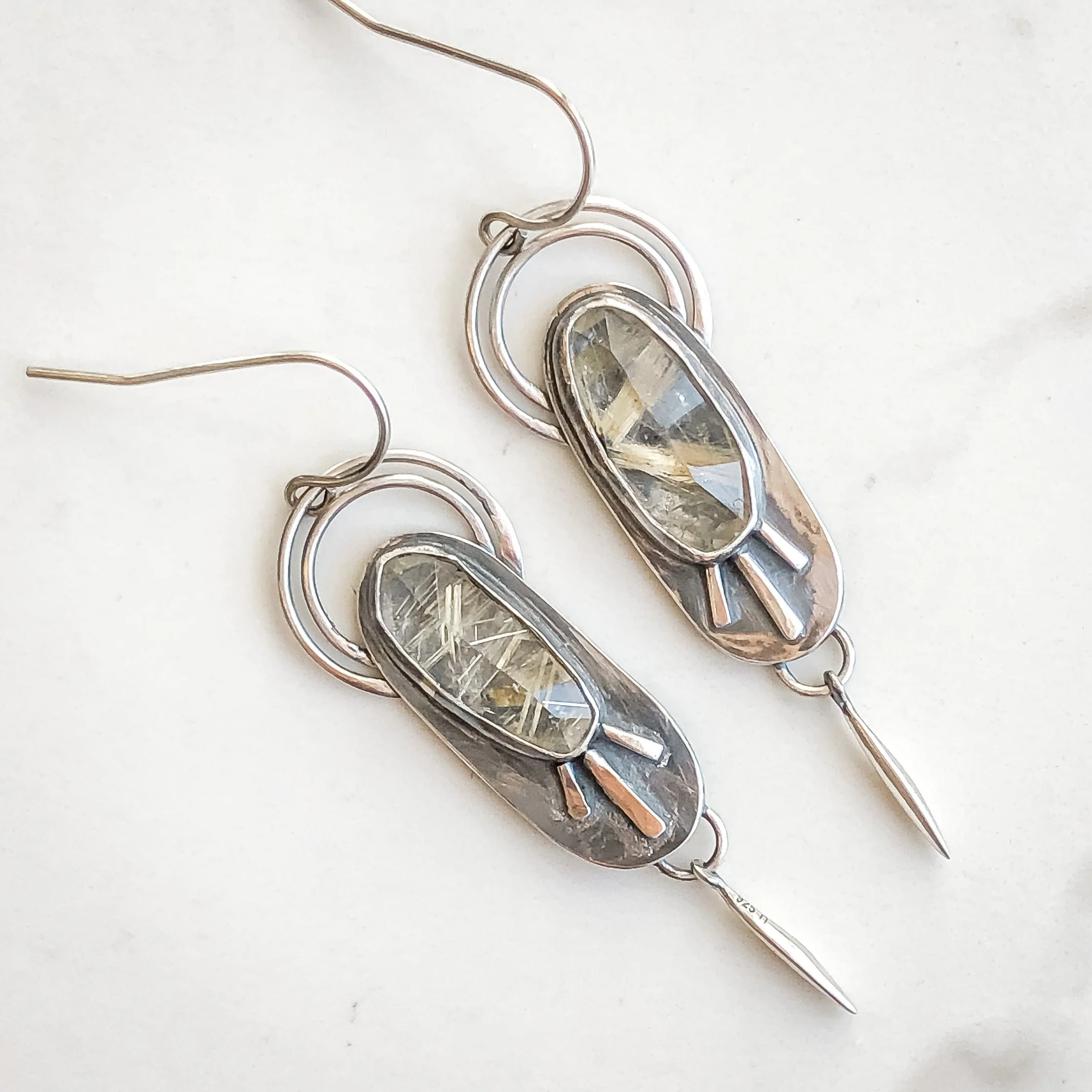 Golden Rutilated Quartz Sun Rays Earrings