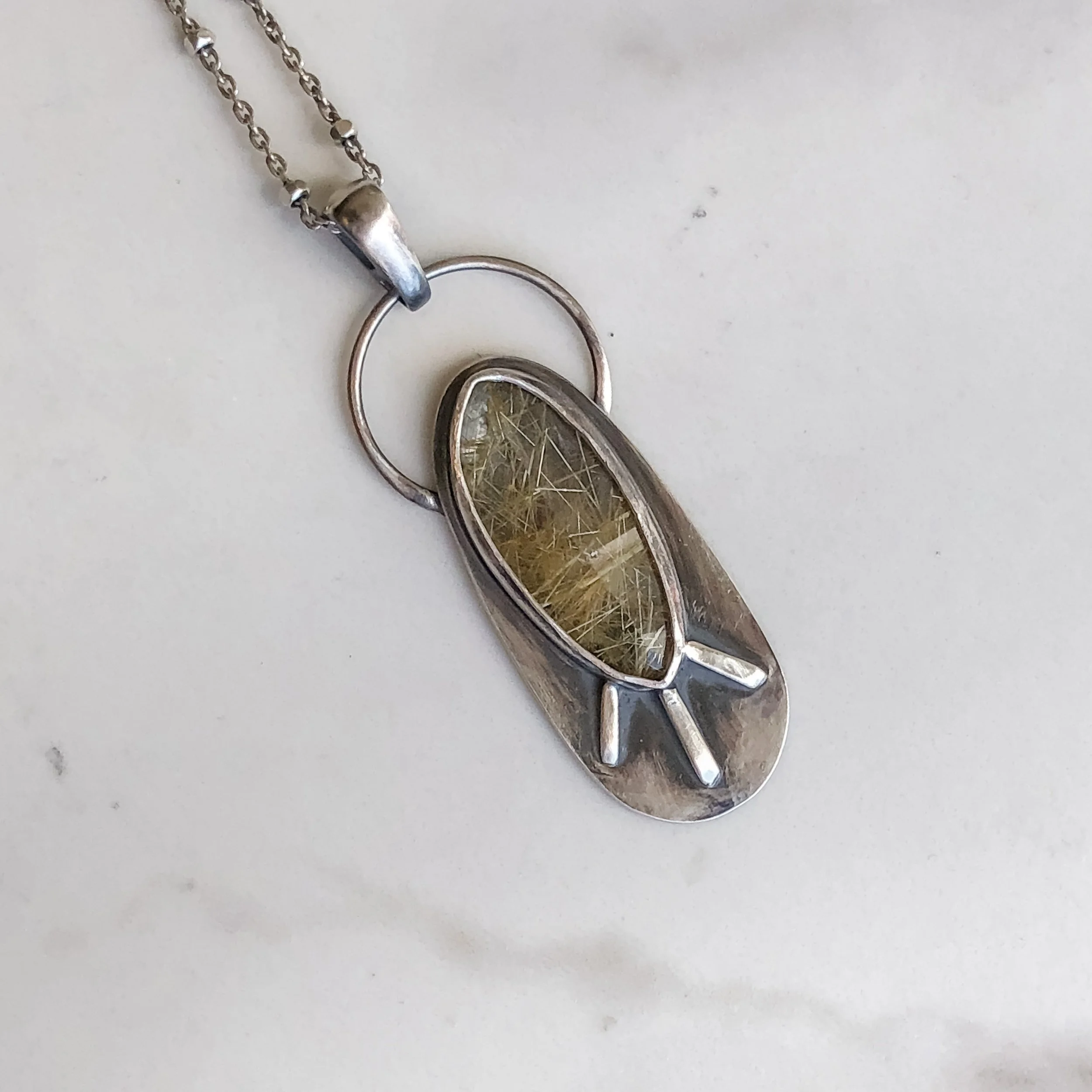 Golden Rutilated Quartz Sun Rays Necklace