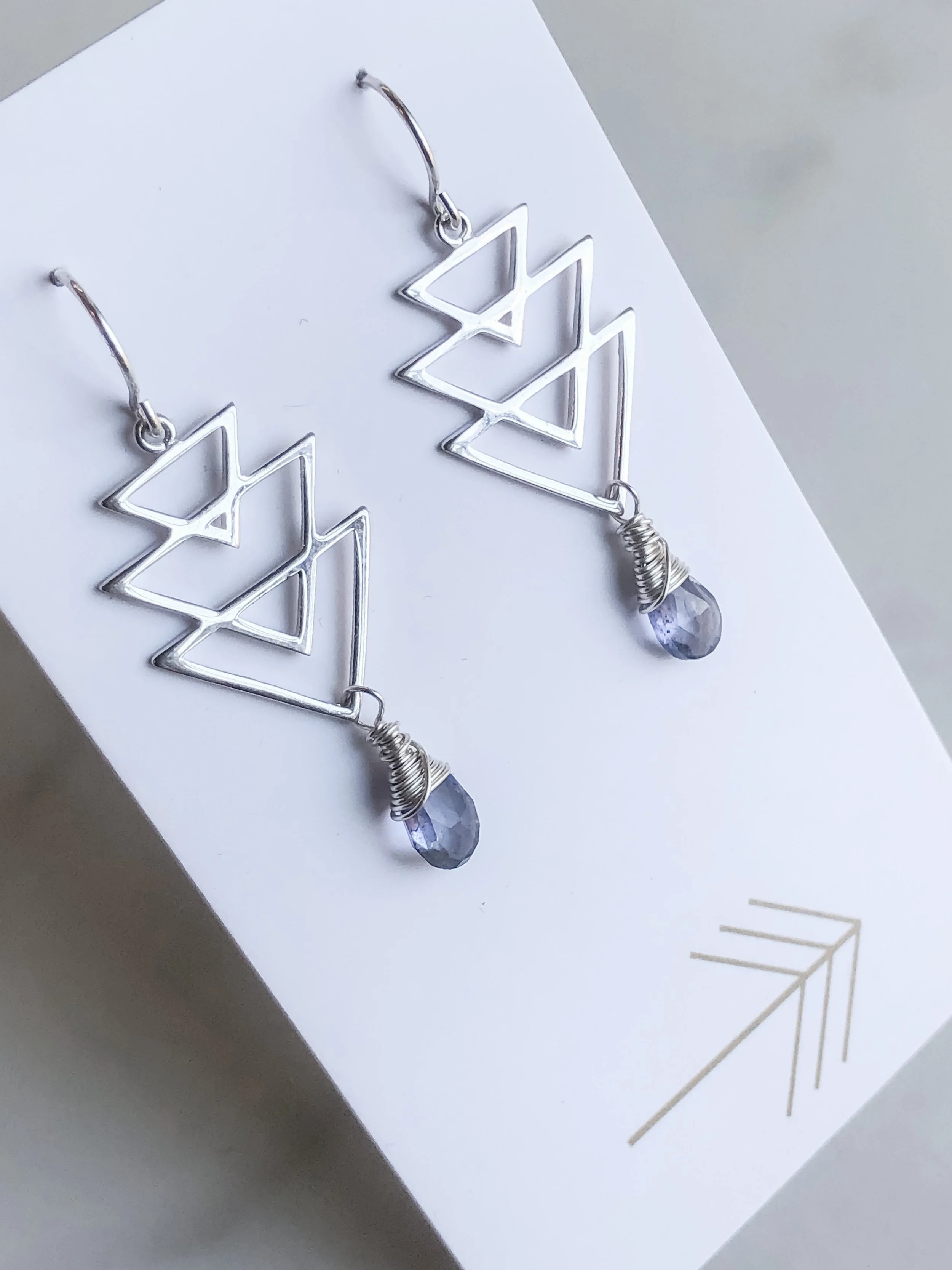Iolite Triple Triangle Earrings