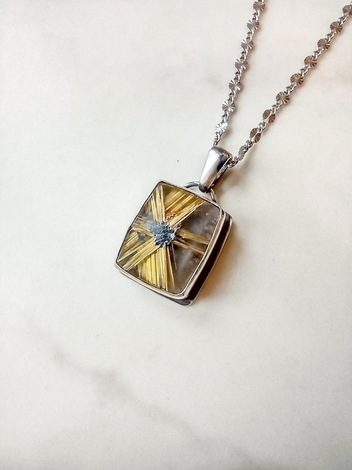 STAR Rutilated Quartz Rectangular Necklace