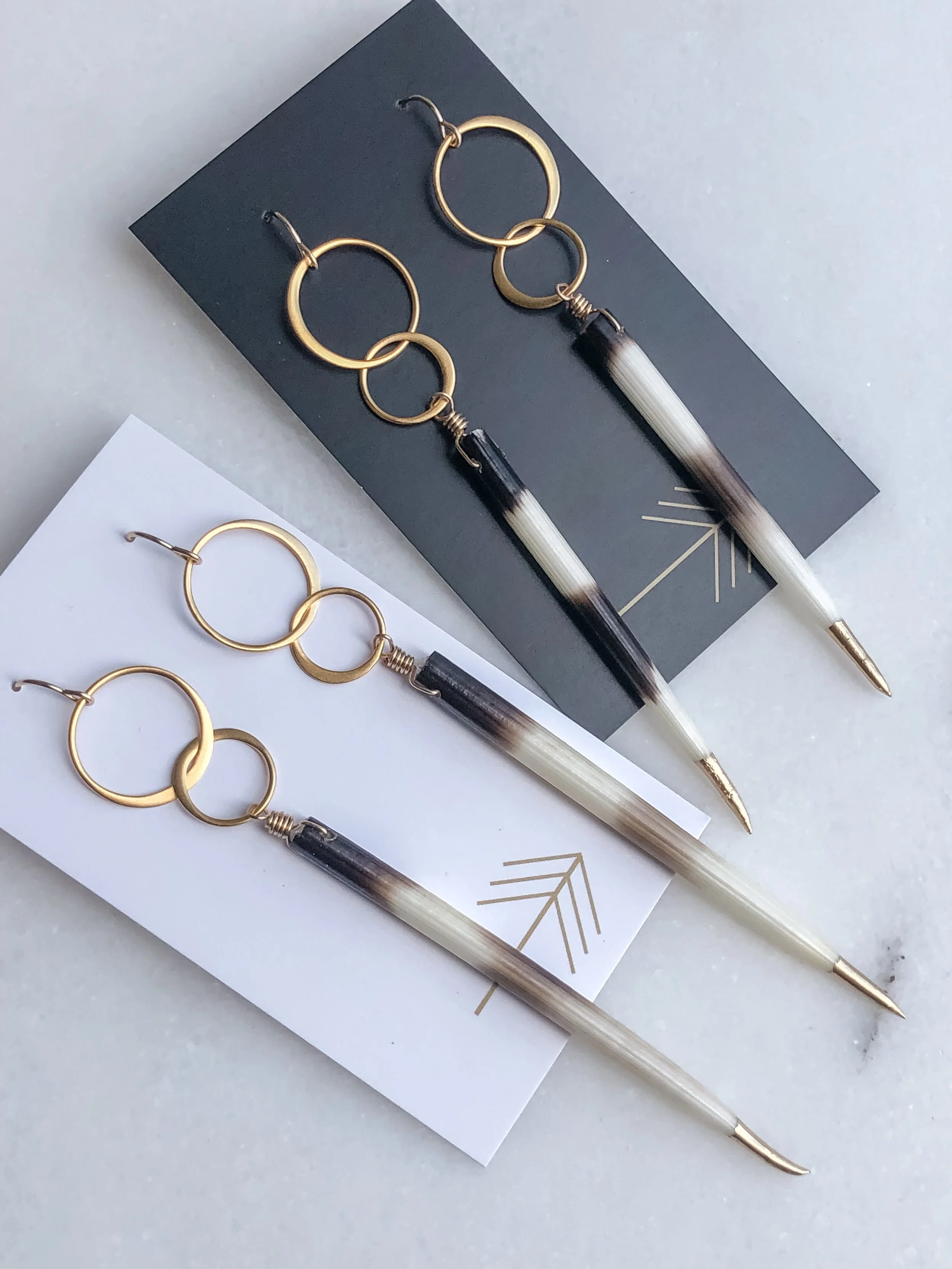 Porcupine Quill Double Hoop Shoulder Duster Earrings