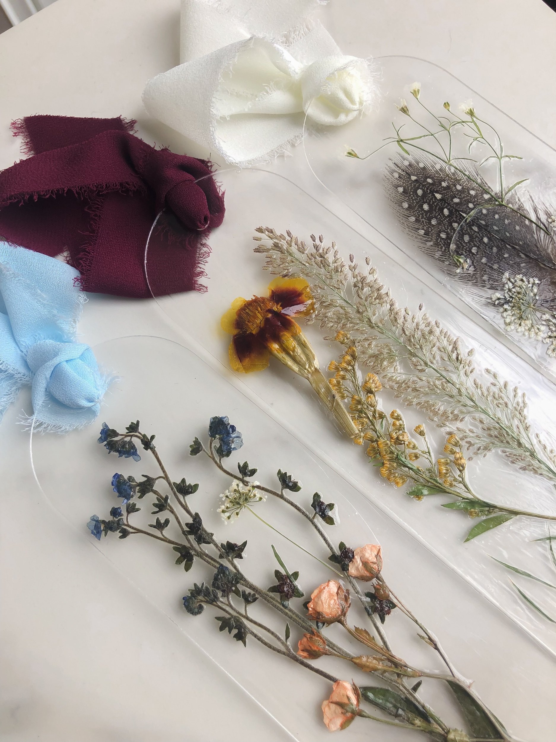 7 - multicolor Handmade Acrylic Bookmark with Florals Flowers Botanicals Greenery Feathers and Mushrooms.jpeg