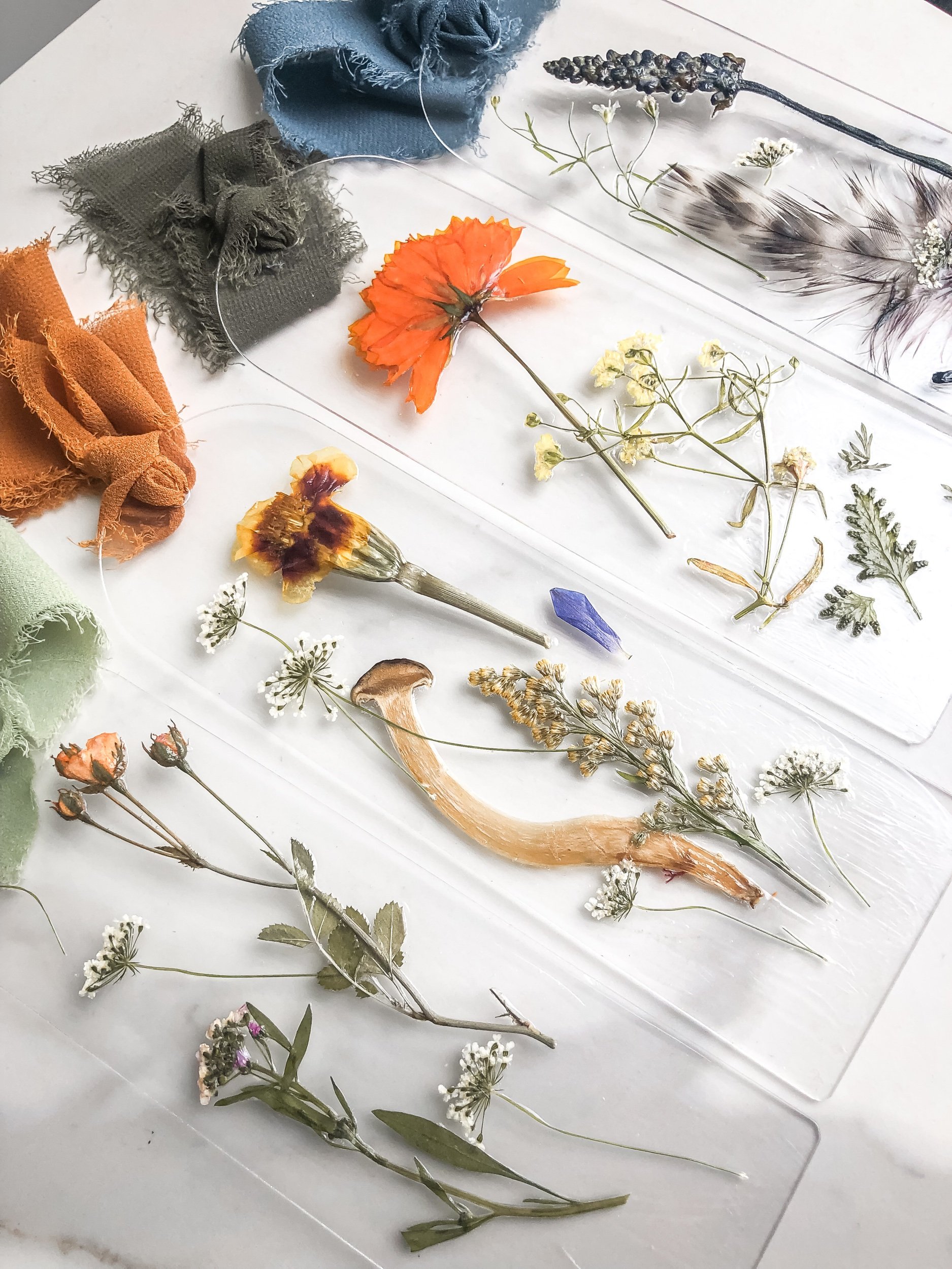 8 - multicolor Handmade Acrylic Bookmark with Florals Flowers Botanicals Greenery Feathers and Mushrooms.jpeg