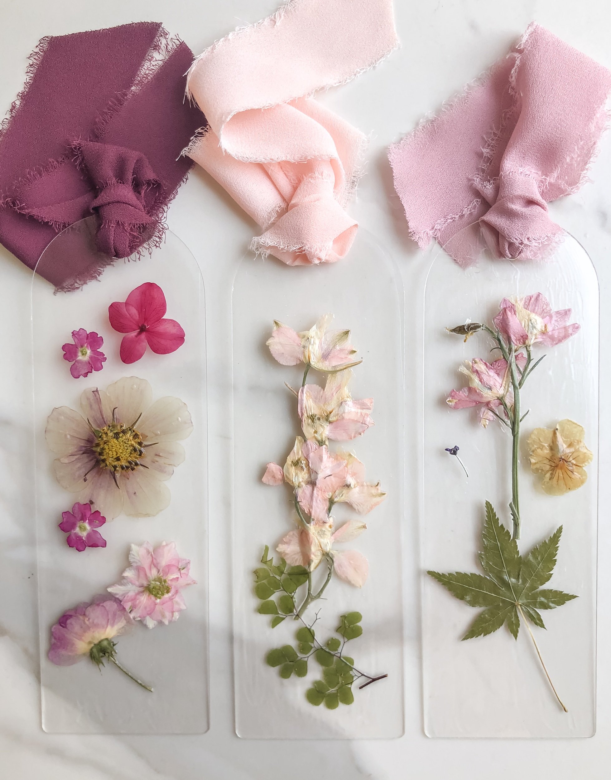 4 - Pink Handmade Acrylic Bookmark with Florals Flowers Botanicals Greenery Feathers and Mushrooms.jpeg