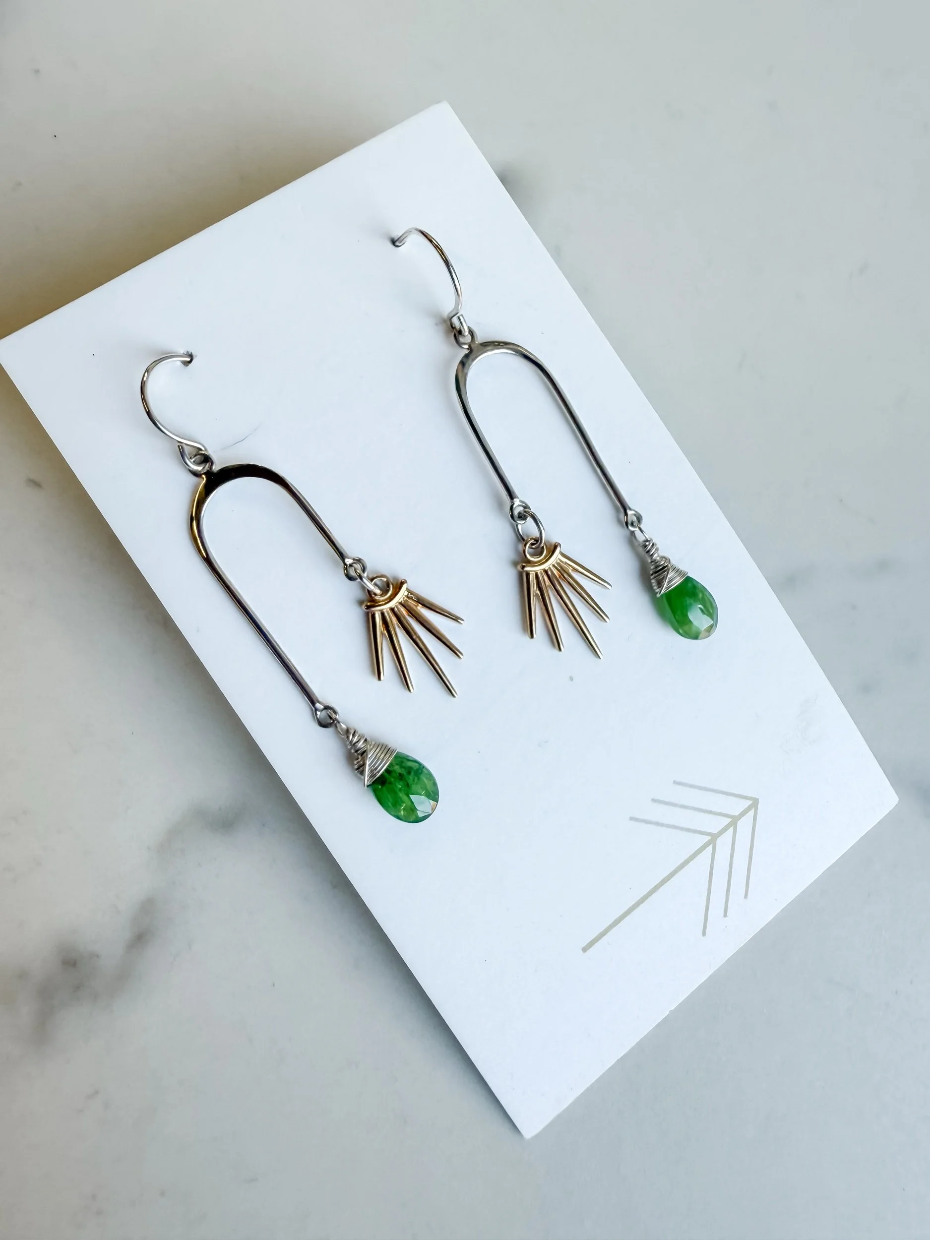 Gemstone Asymmetrical Arch w/ Sunburst Earrings