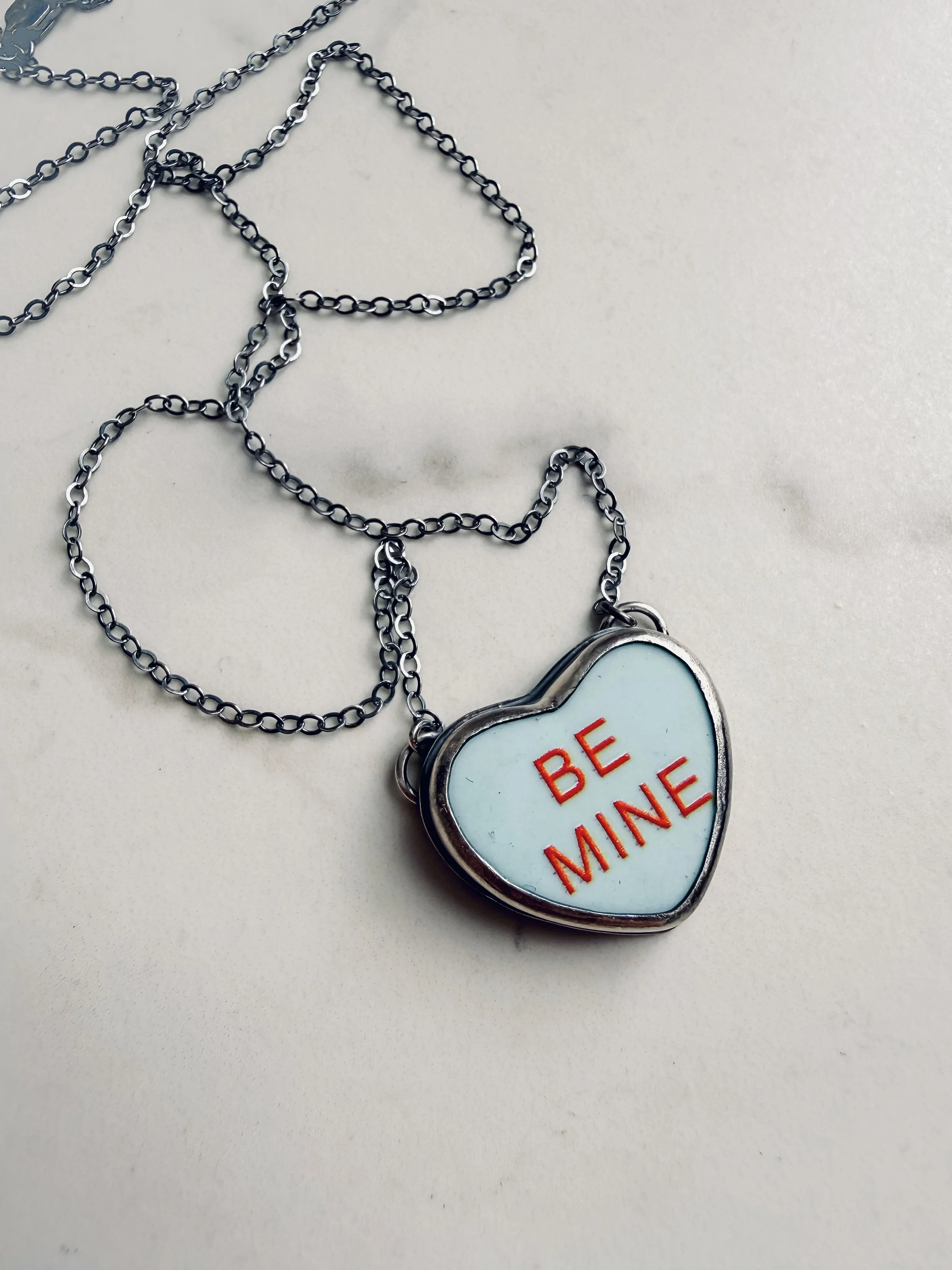 "Be Mine" Blue Conversation Heart Necklace