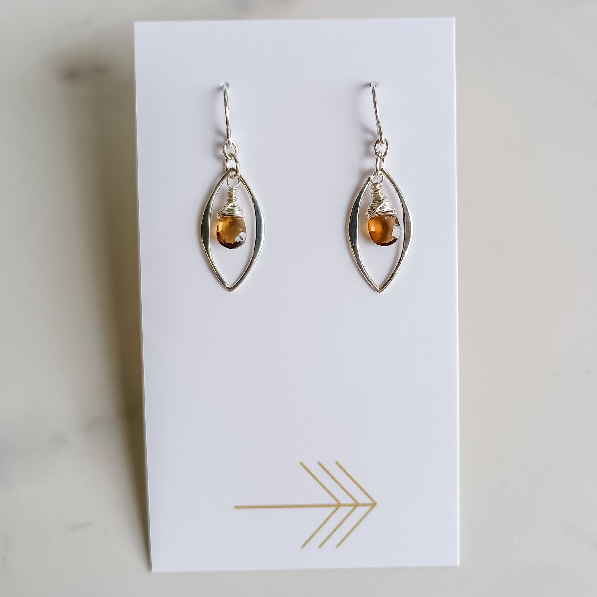 Sterling Silver Small Marquis Modern Minimalist Earrings Beer Quartz.jpg