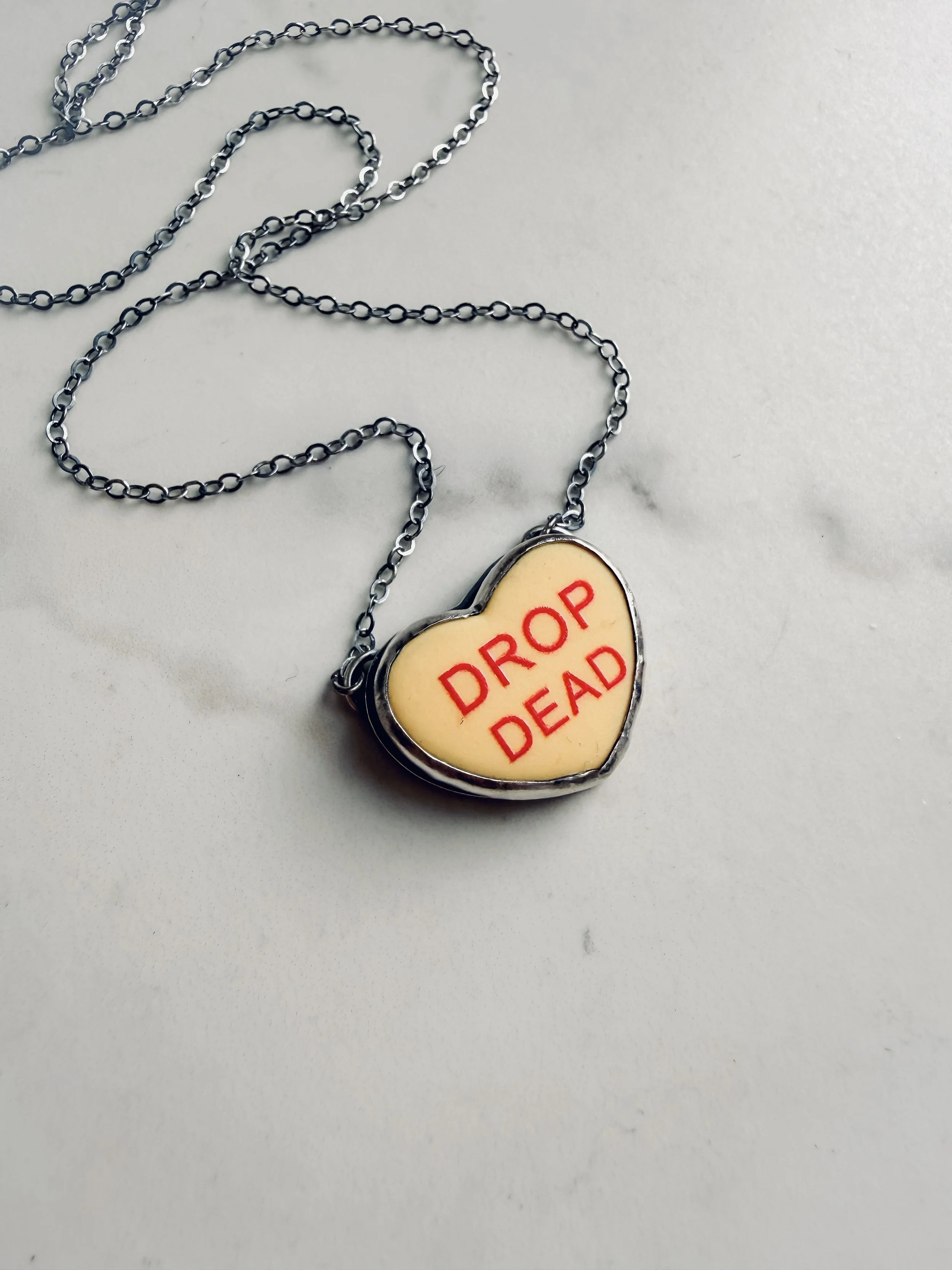 "Drop Dead" Yellow Conversation Heart Necklace
