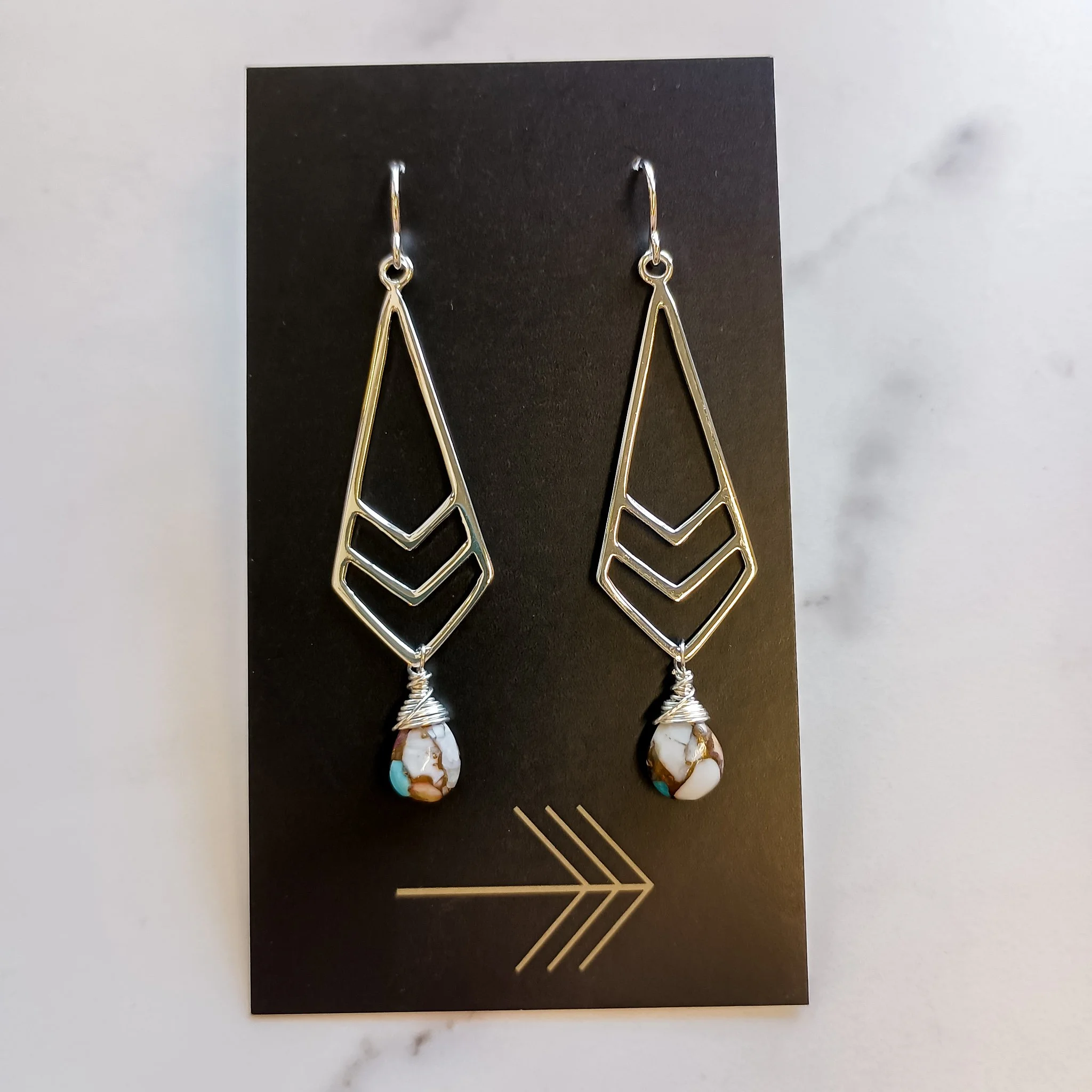 geometric kite sterling silver earrings with mojave blue copper turqouise.jpg