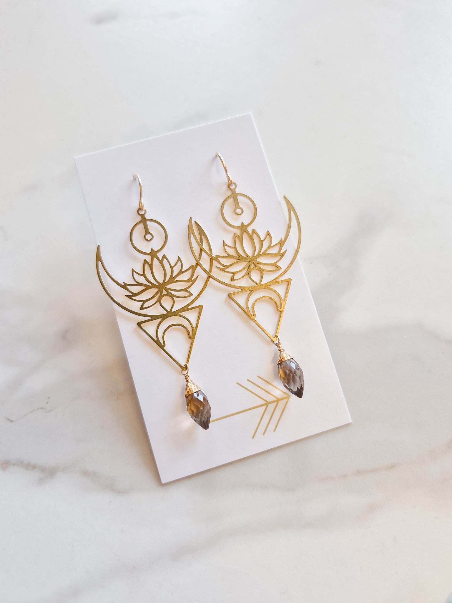 Deco Double Moon and Lotus Earrings