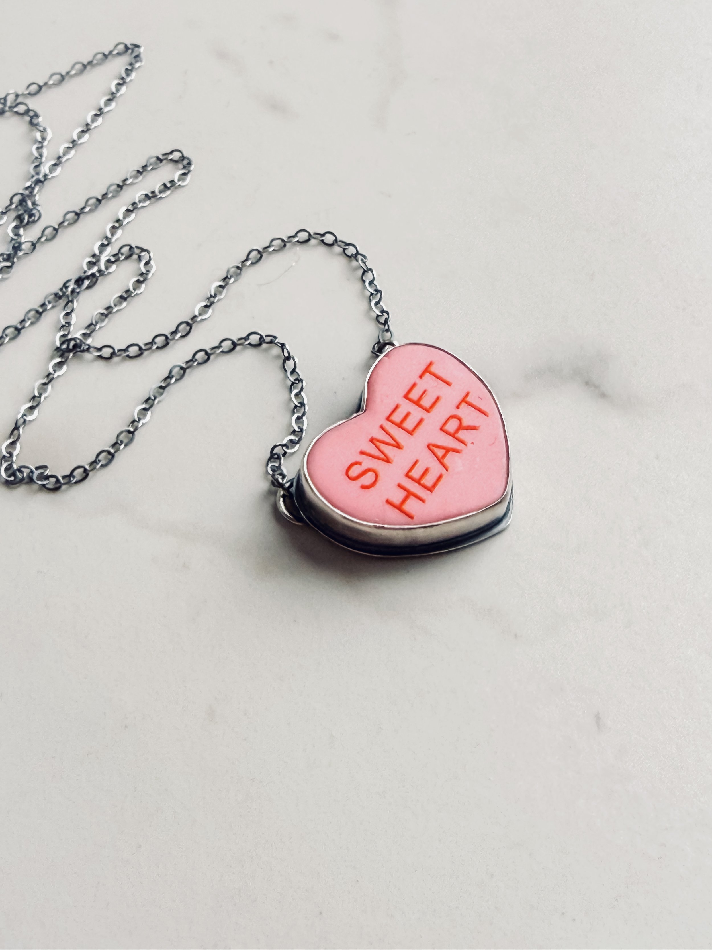 "Sweet Heart" Pink Conversation Heart Necklace