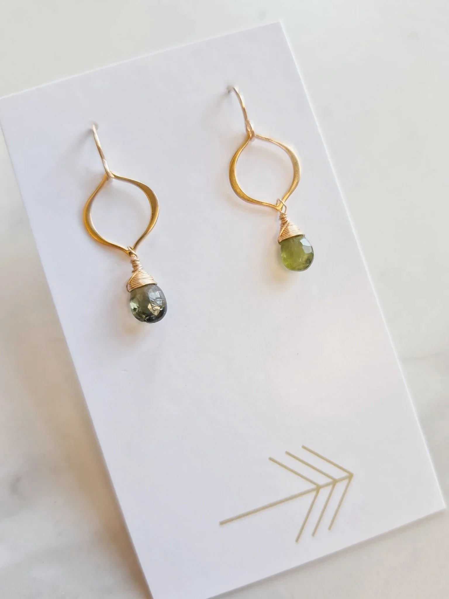Green Tourmaline Arabesque Earrings in Gold