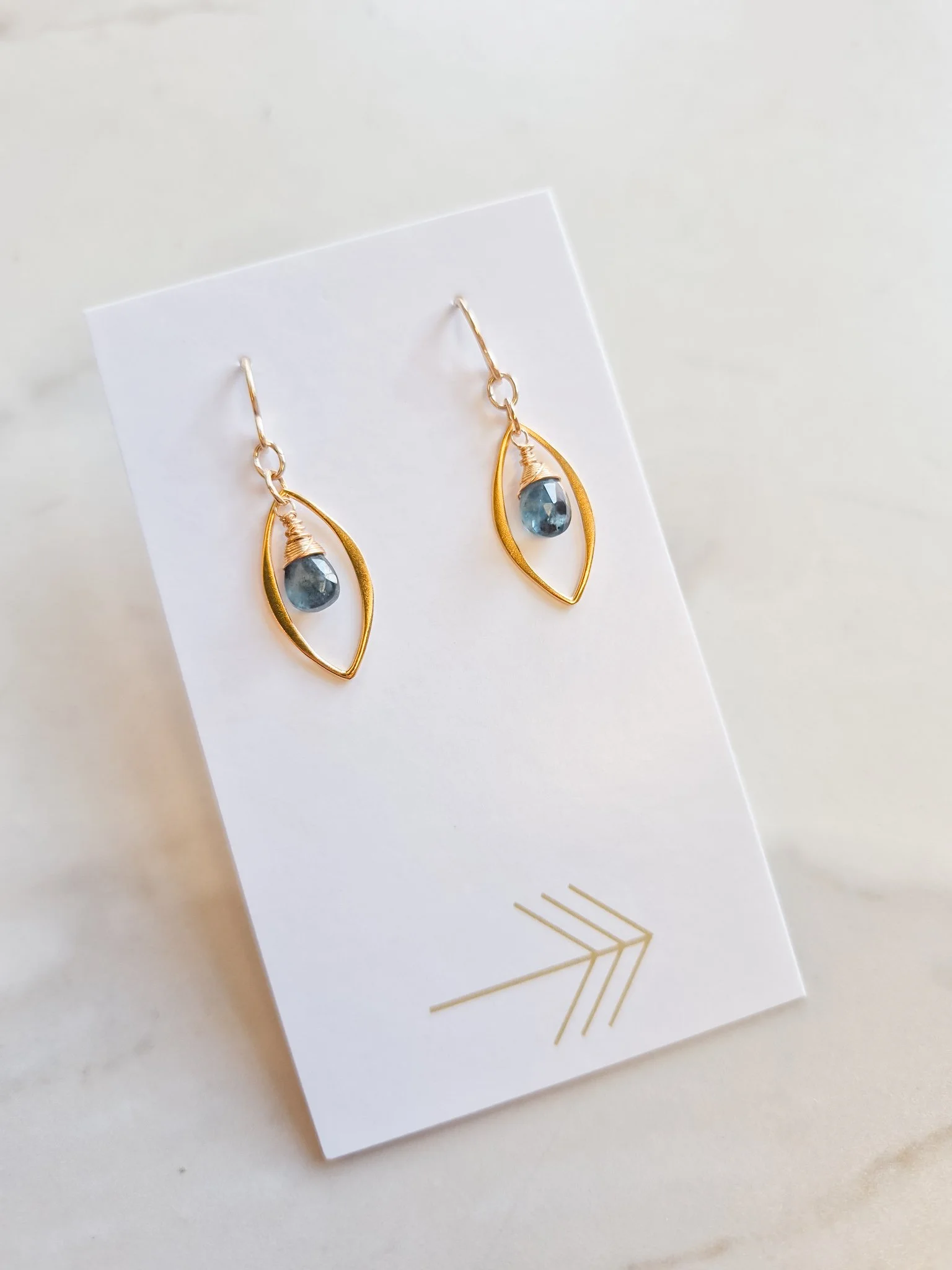 Royal Kyanite Gold Marquis Earrings, Small