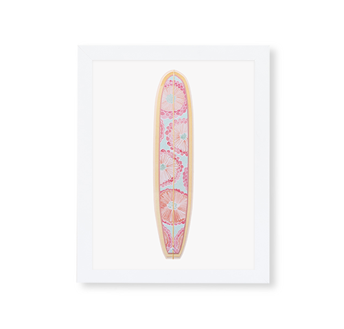 Floral long board surfboard art print illustration by brittani rose paper