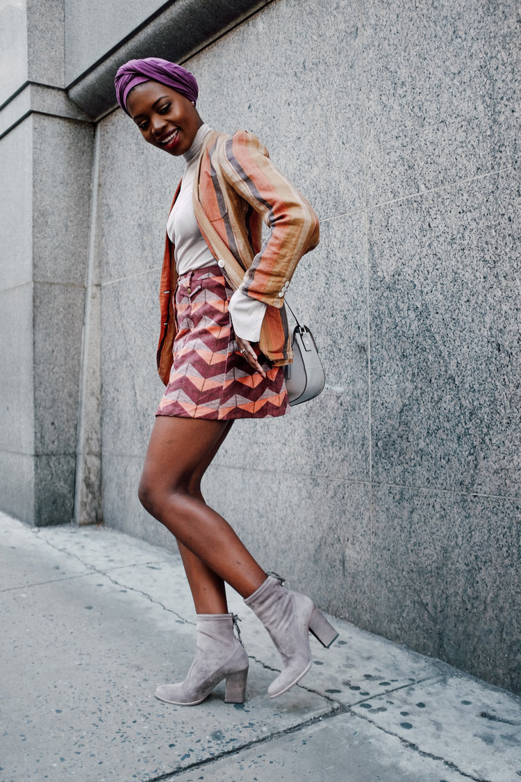 Fall Uniform: Mini skirt, turtle neck, ankle boots
