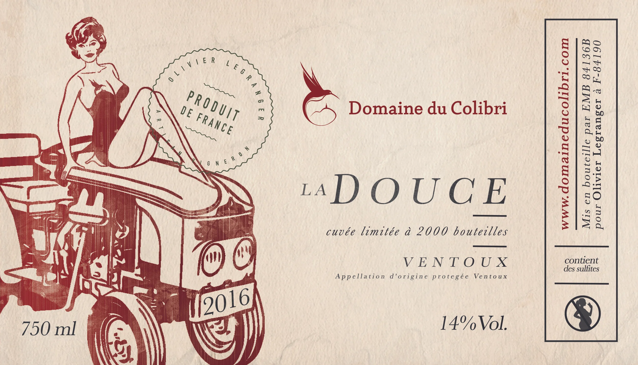 DOMAINE DU COLIBRI - ETIQUETTE - la douce - Domaine du Colibri - rouge.jpg