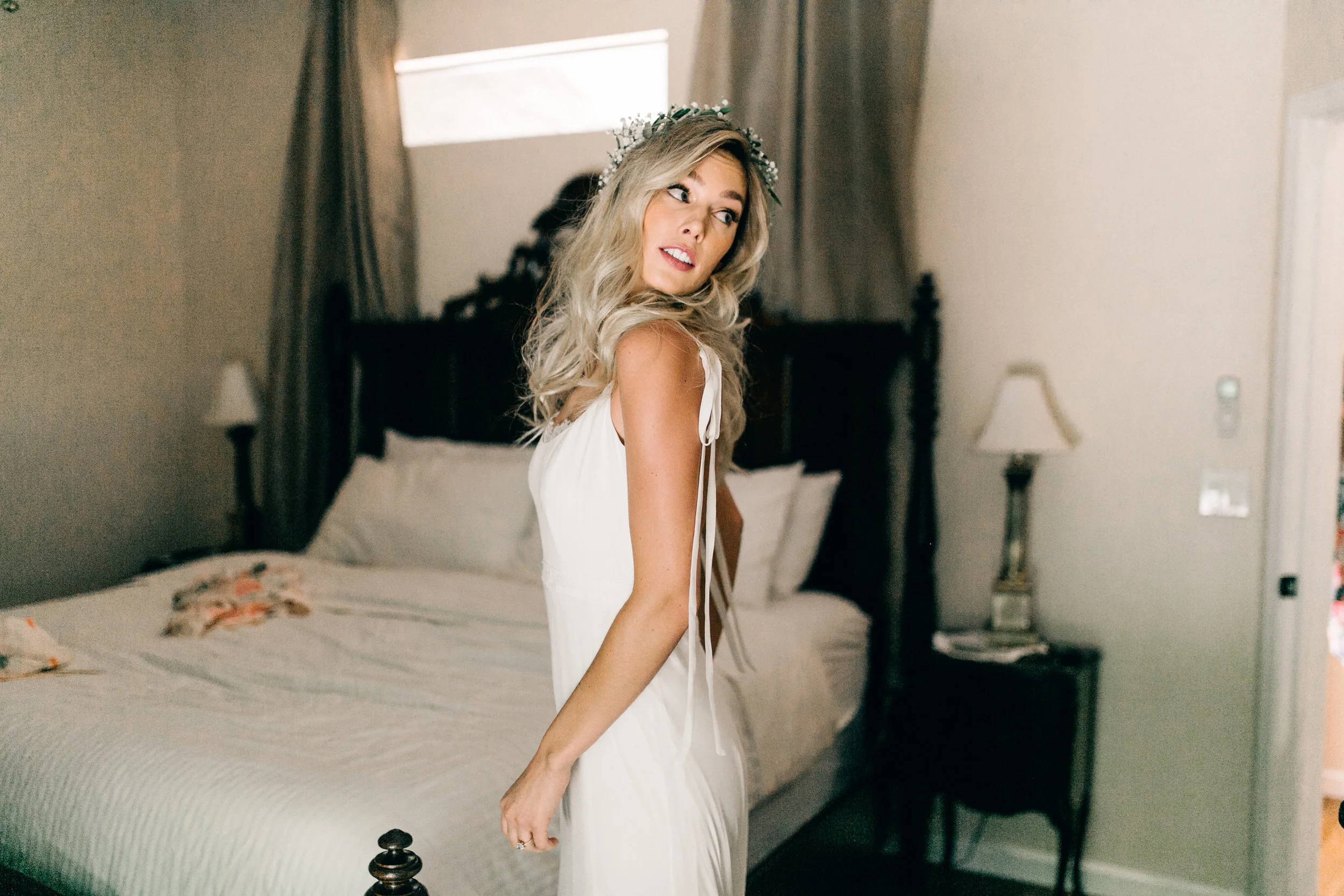 Hannah's floral crown was created by florists, The Wildflower AZ . 