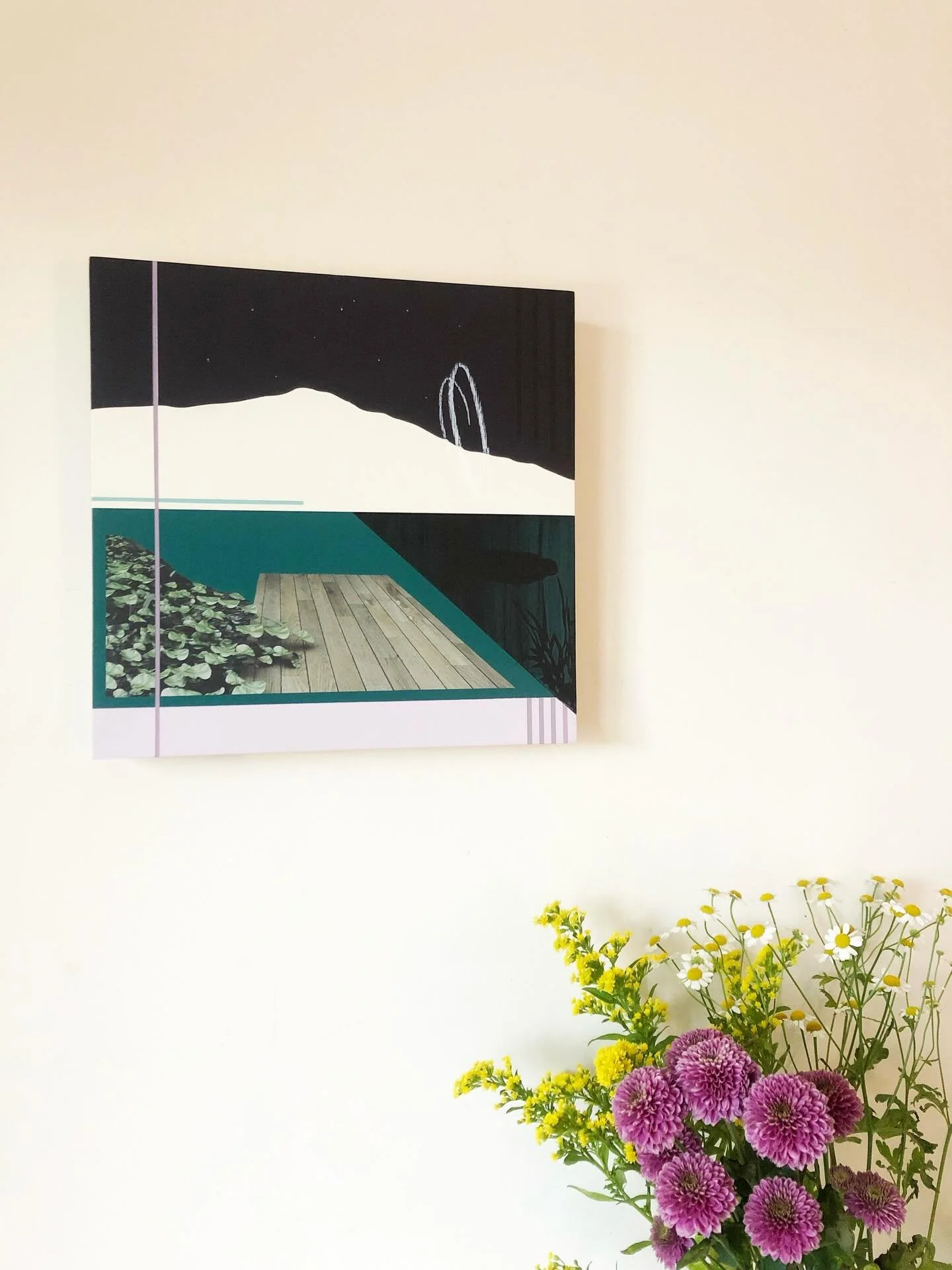 &lsquo;Reservoir&rsquo; 
Acrylic paint &amp; paper on plywood 
30 x 30cm 
2021