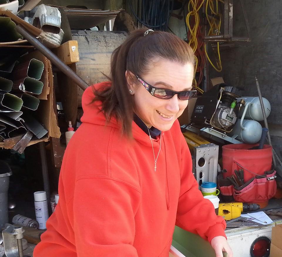 My wife Laurie cooking up some gutters
