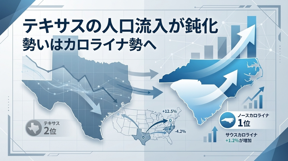 テキサスの人口流入が鈍化　依然「増えてはいる」が、勢いはカロライナ勢へ