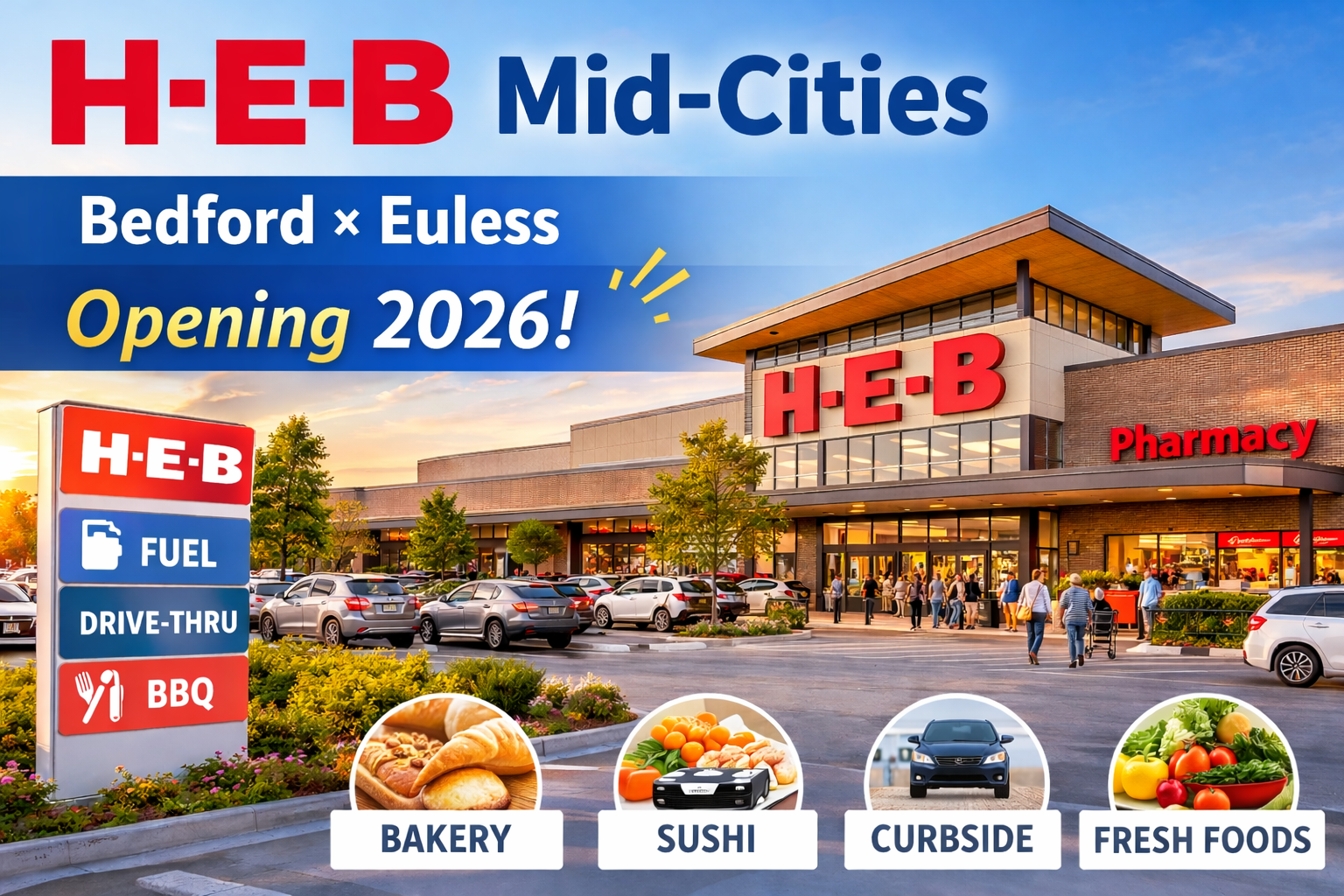 H-E-BがMid-Citiesに進出　BedfordとEuless市境で2026年開業予定