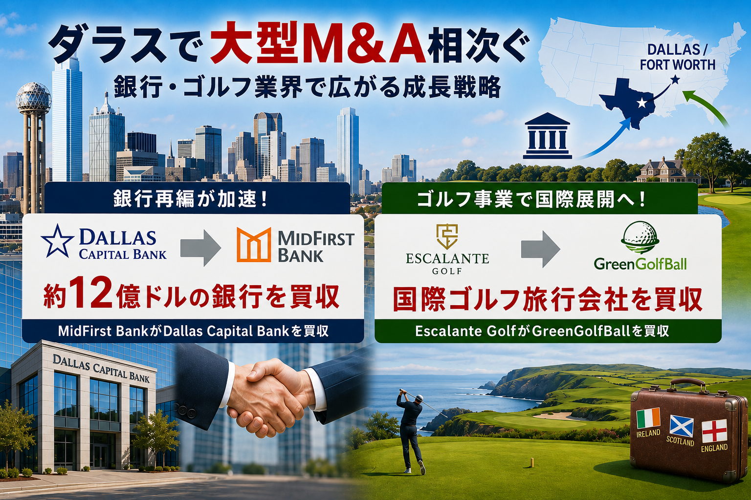 ダラスで大型M&amp;A相次ぐ　銀行・ゴルフ業界で広がる成長戦略