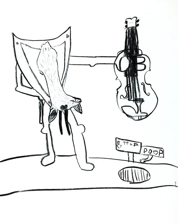 Violin Lessons original drawing by Max McMichaels charcoal on canvas 30"x24" 