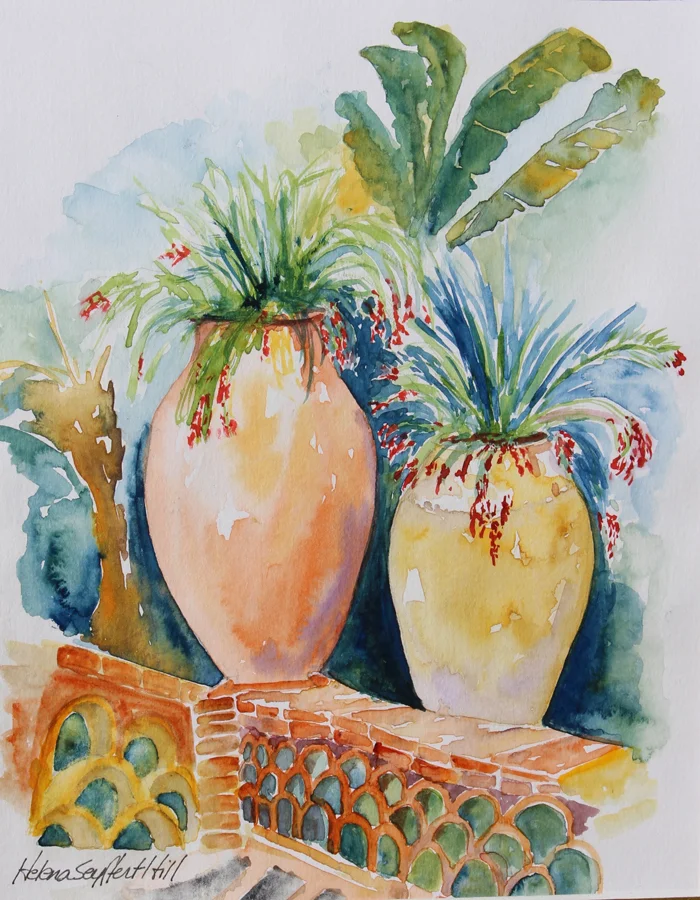 Helena Seyffert Hill | “Pots in Taormina” | Watercolor on acid-free paper | 9.5 x 7.5 in.