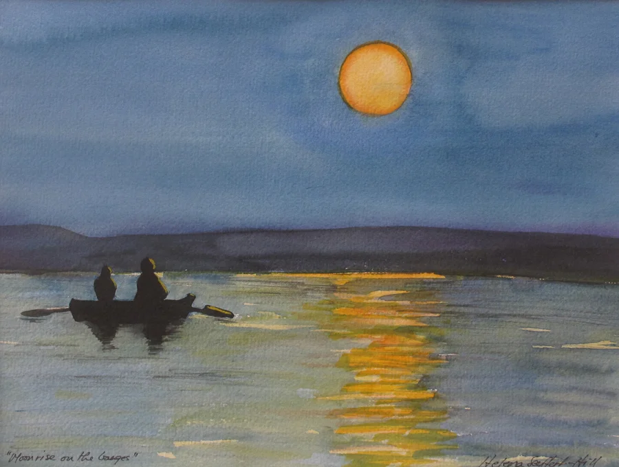 Helena Seyffert Hill | “Moonrise on the Ganges” | Watercolor on acid-free paper | 7.5 x 9.5 in.