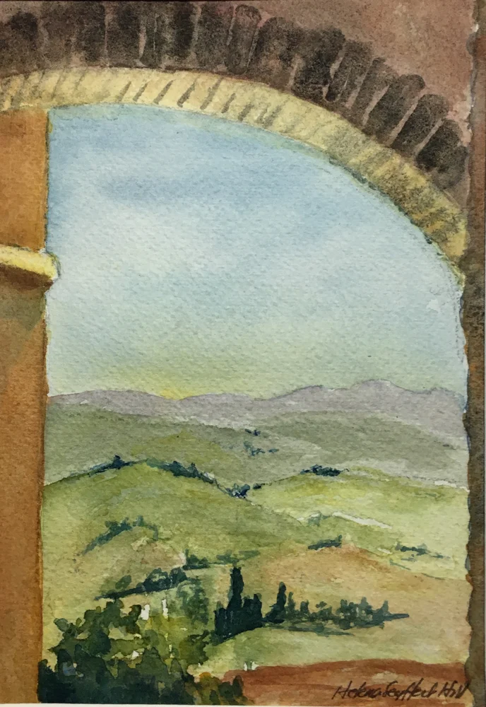 Helena Seyffert Hill | “Umbria Through an Arch” | Watercolor on acid-free paper | 6.5 x 4.5 in.