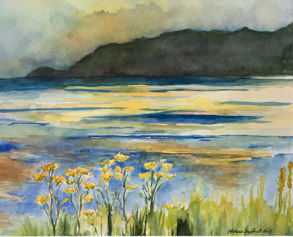 Helena Seyffert Hill | “Sunset on Golden Bay, New Zealand” | Watercolor on acid free paper | 7.5 x 9.5 in.