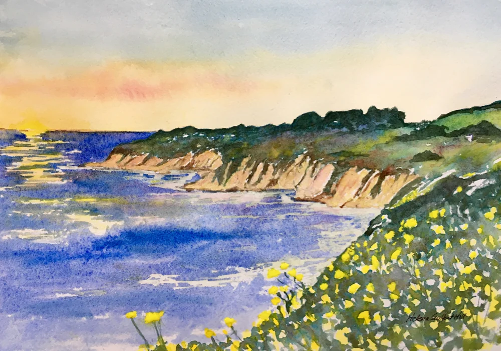 Helena Seyffert Hill | “Sunset on the Gaviota Coast” | Watercolor on acid free paper | 7.5 x 11.5 in.
