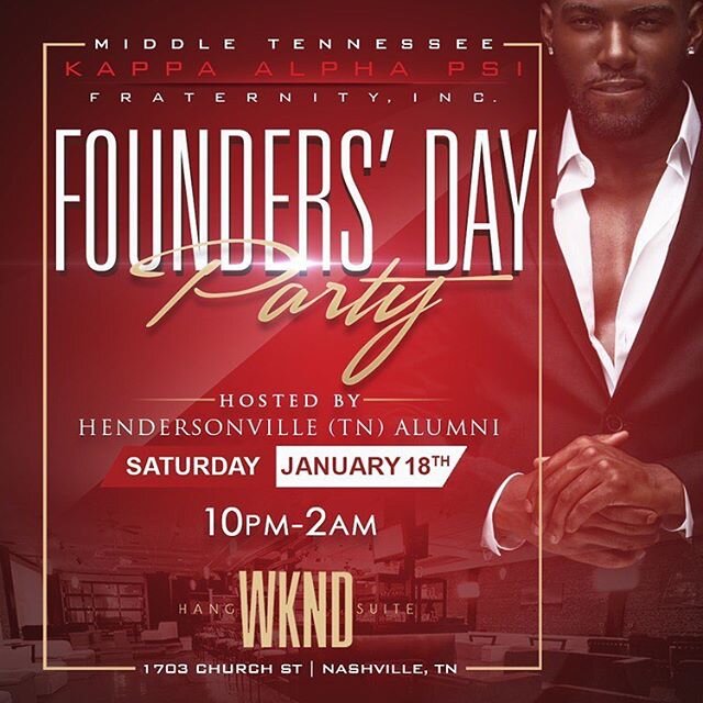 Middle TN Founders&rsquo; Day Party at @wkndhangsuite this Saturday come out and kick it with the #Nupes &diams;️
___
#HvilleNupes #OnTheMove #OTM #ProgressiveNupes #Yo
#KappaAlphaPsi #PhiNuPi #Nupes #Kappas #KAPsi #KAPsi1911 #SCPKAPSI #Achievement