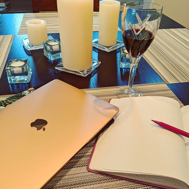 Day 68: #amwriting in my dining room and pretending it's a hip new wine bar. Or maybe I'm just going mad, unclear.

#fromwhereiwrite #writinglife #writers #writersofig