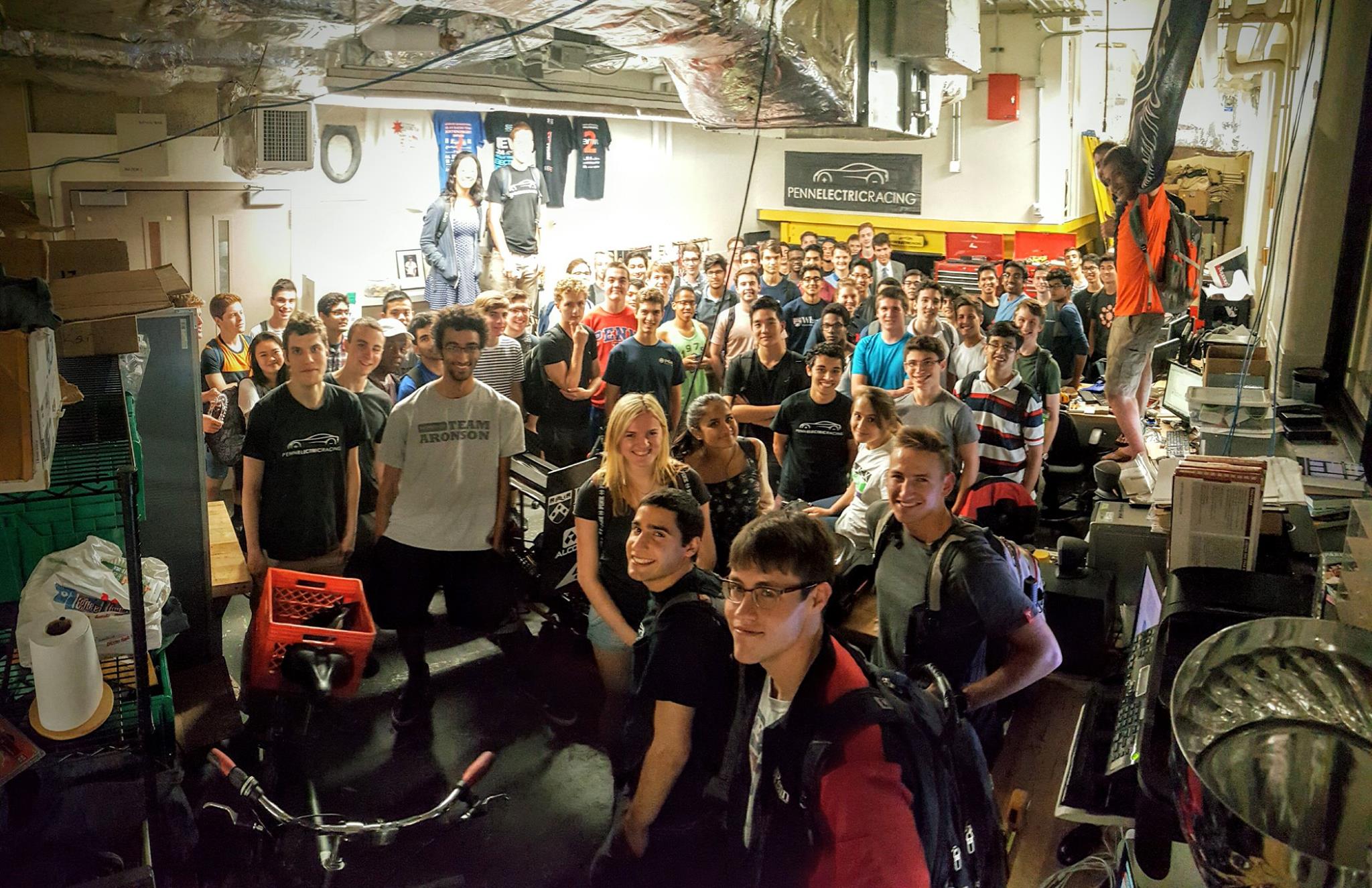 The 2016-2017 team crammed into our main workspace.