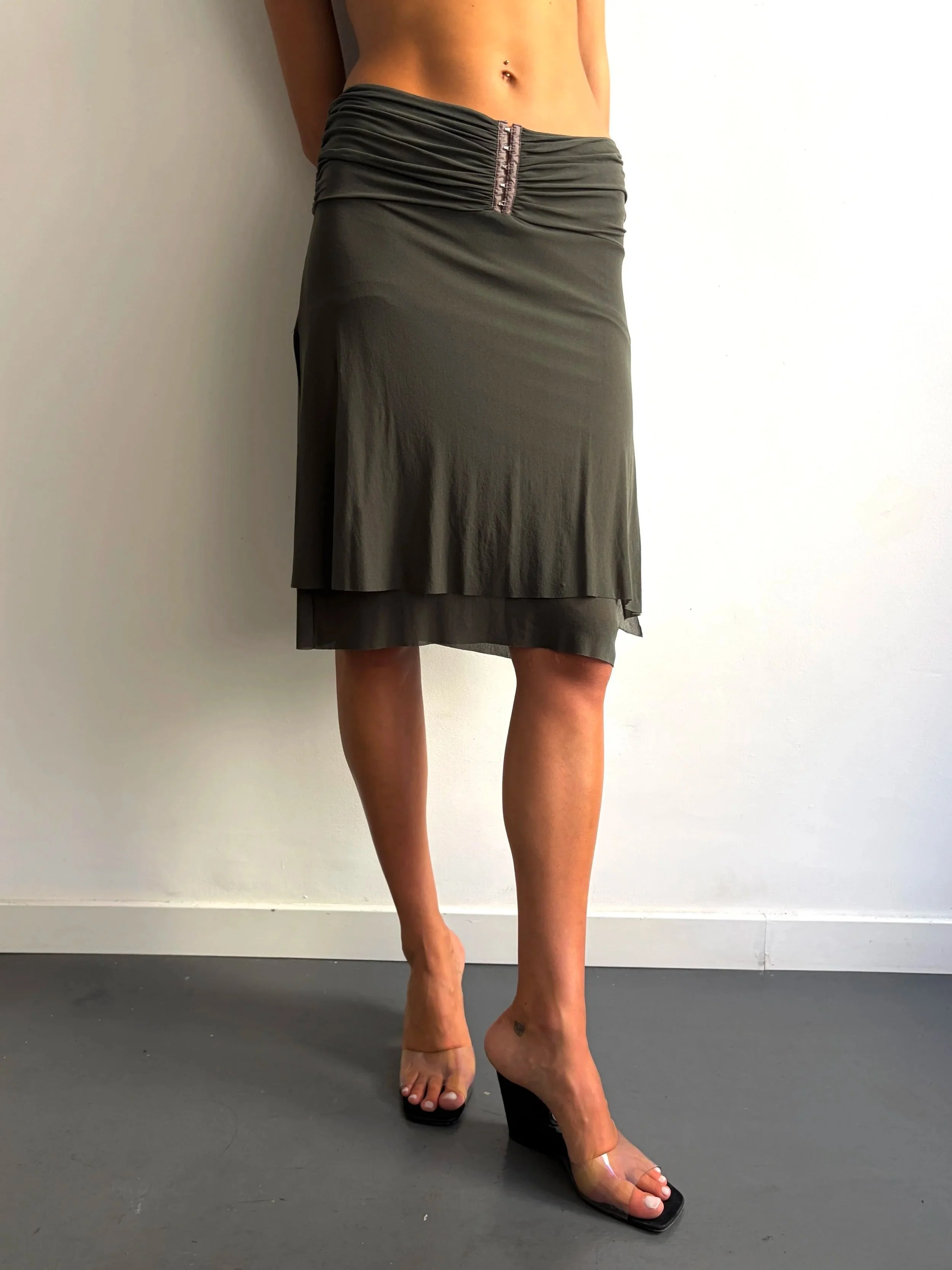 Italo Layered Mesh Skirt in Leaf