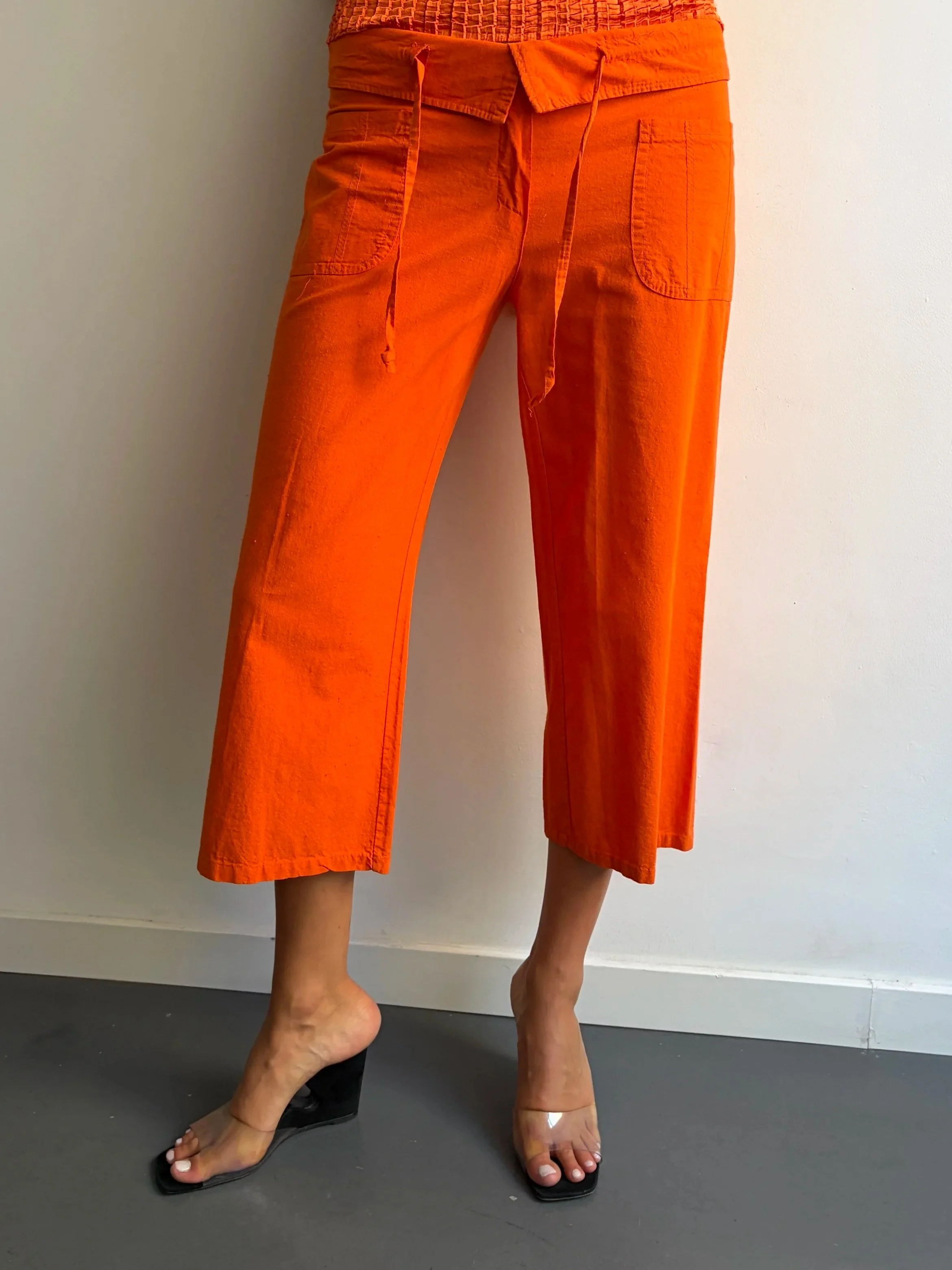 Fold Over Pants in Tangerine