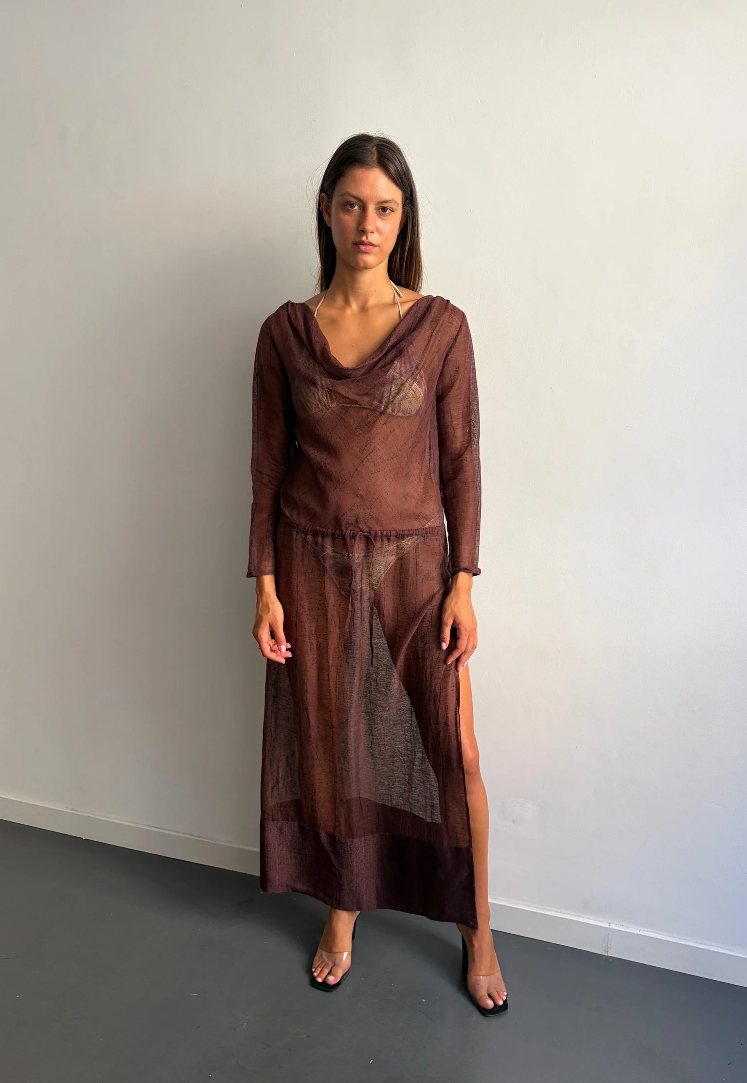 Sheer Tunic Dress in Rust