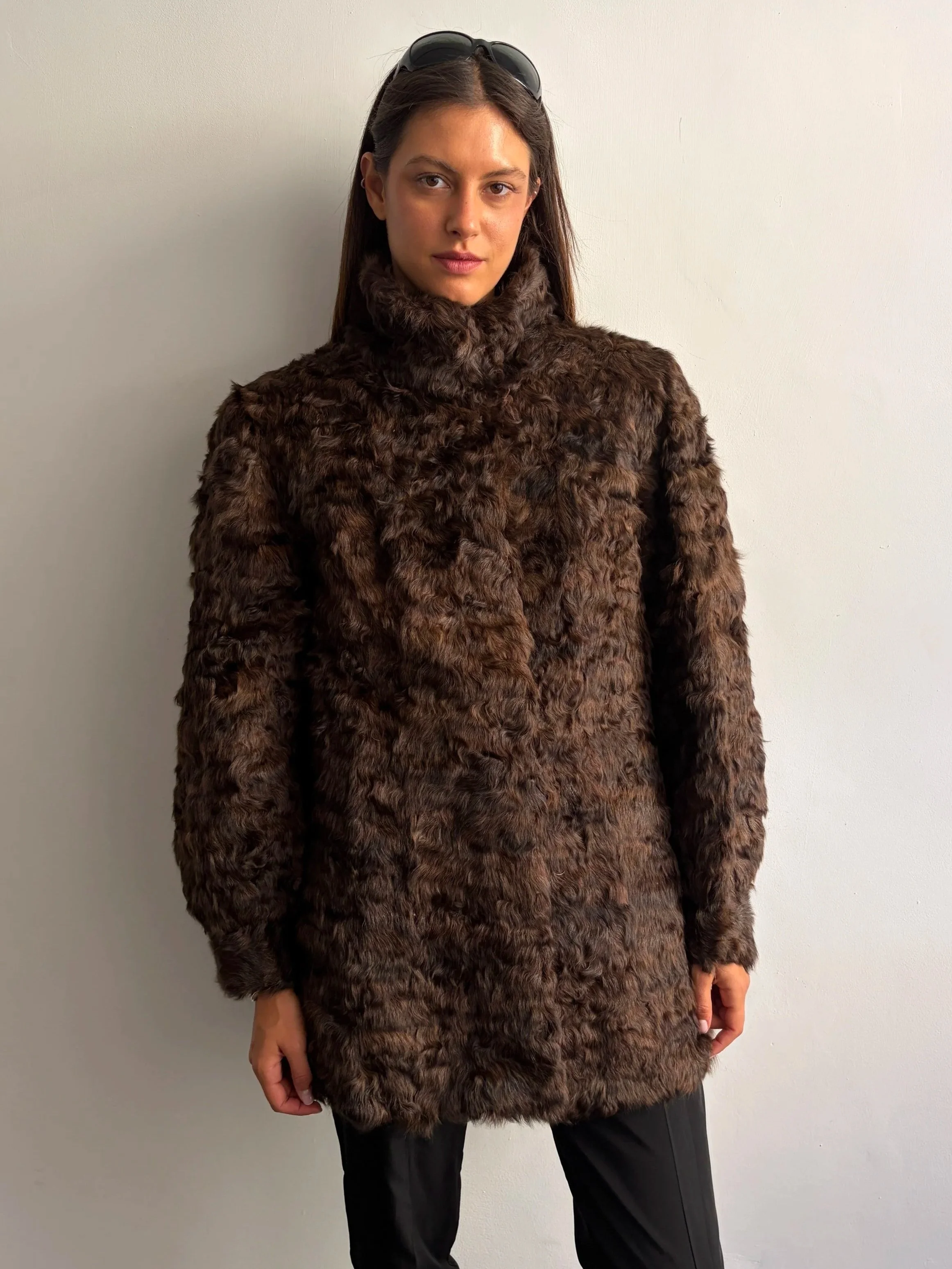Vintage Curly Shearling Coat in Tobacco