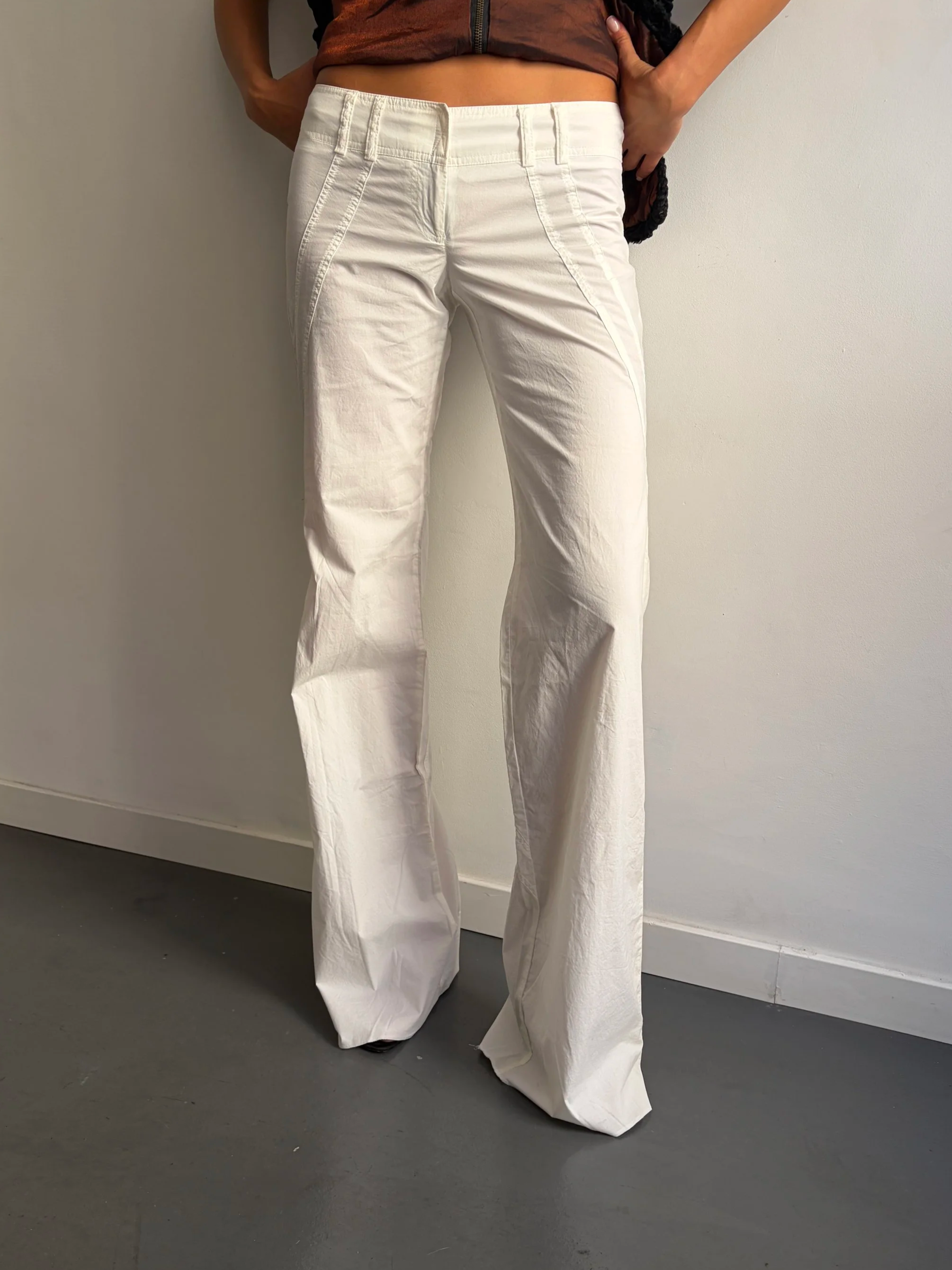 Wave Stitch Cotton Pants in Milk