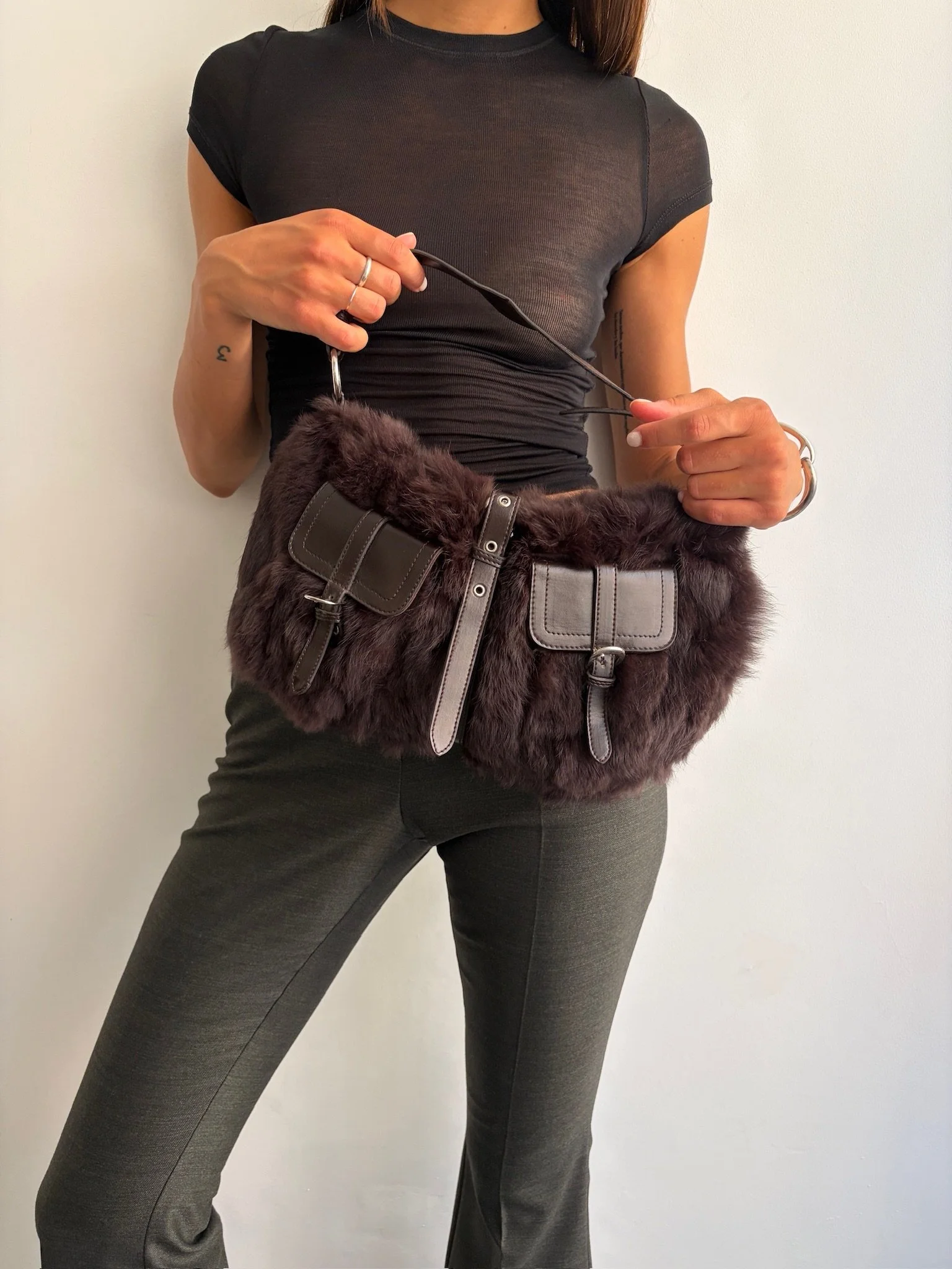 Vintager Fur Cargo Purse in Pecan