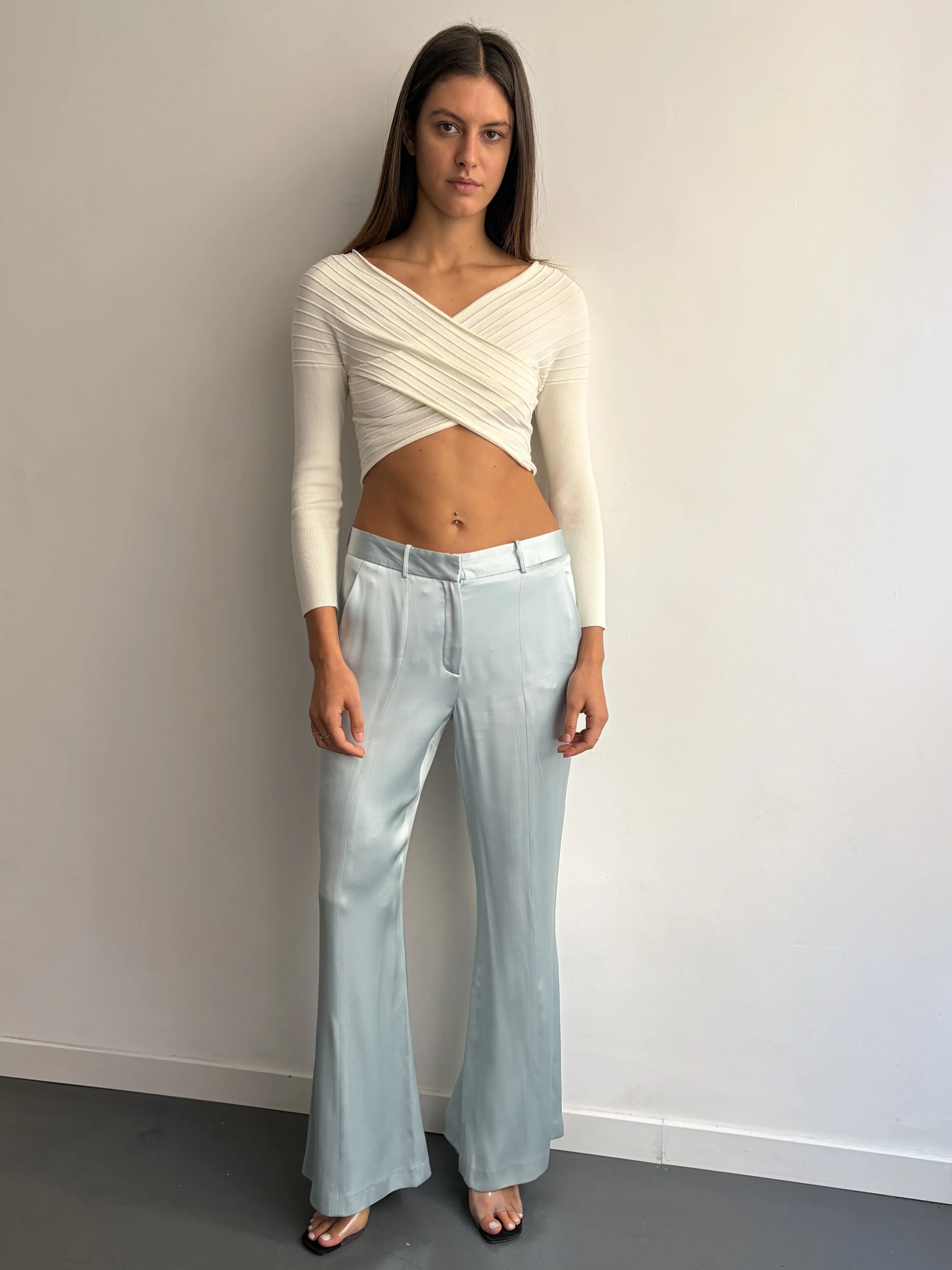 Vintage Salvatore Ferragamo Silk Slacks in Sky