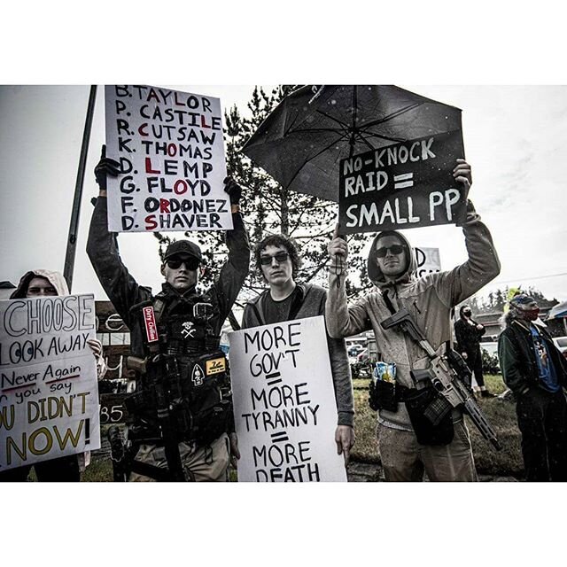 ALL COLORS

Shot taken by Richard Miller at the BLM protest in Purdy, WA. Glad someone got a picture of Joe, Jack and I trying to spread a positive message. 
This protest was designed to highlight the abuse of power by our Gov't and the immoral use o