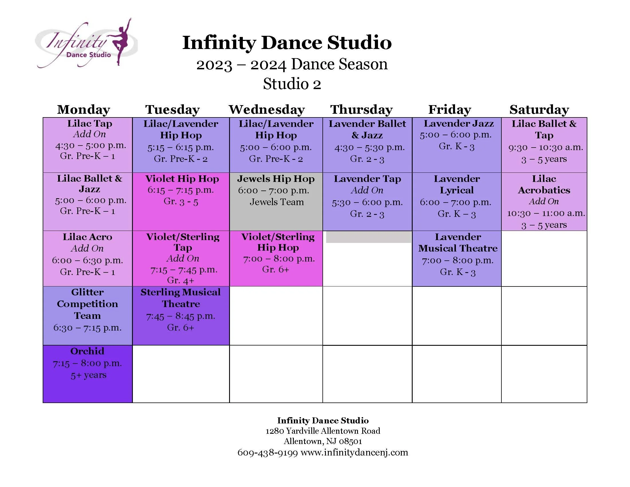 Summer Class Schedule & 20232024 Dance Season — Infinity Dance Studio