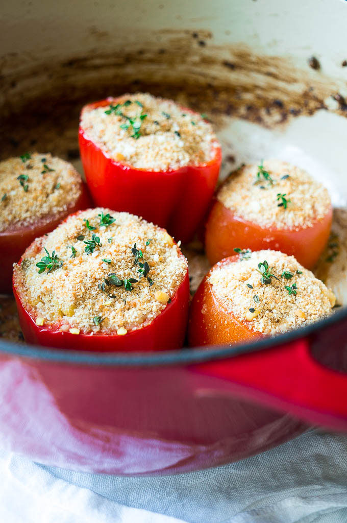 Jalapeno Corn Stuffed Peppers and Tomatoes