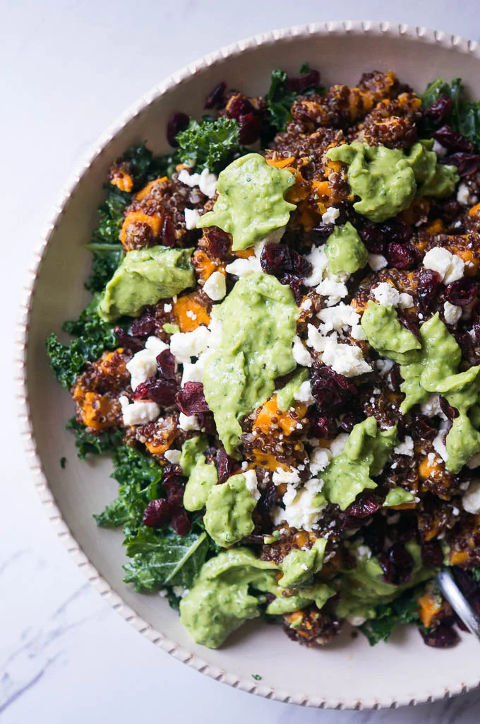 Kale and Quinoa Salad with Zingy Avocado Sauce