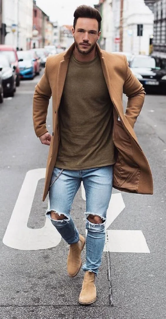 Men's Fashion Street Style light colored Chelsea boots