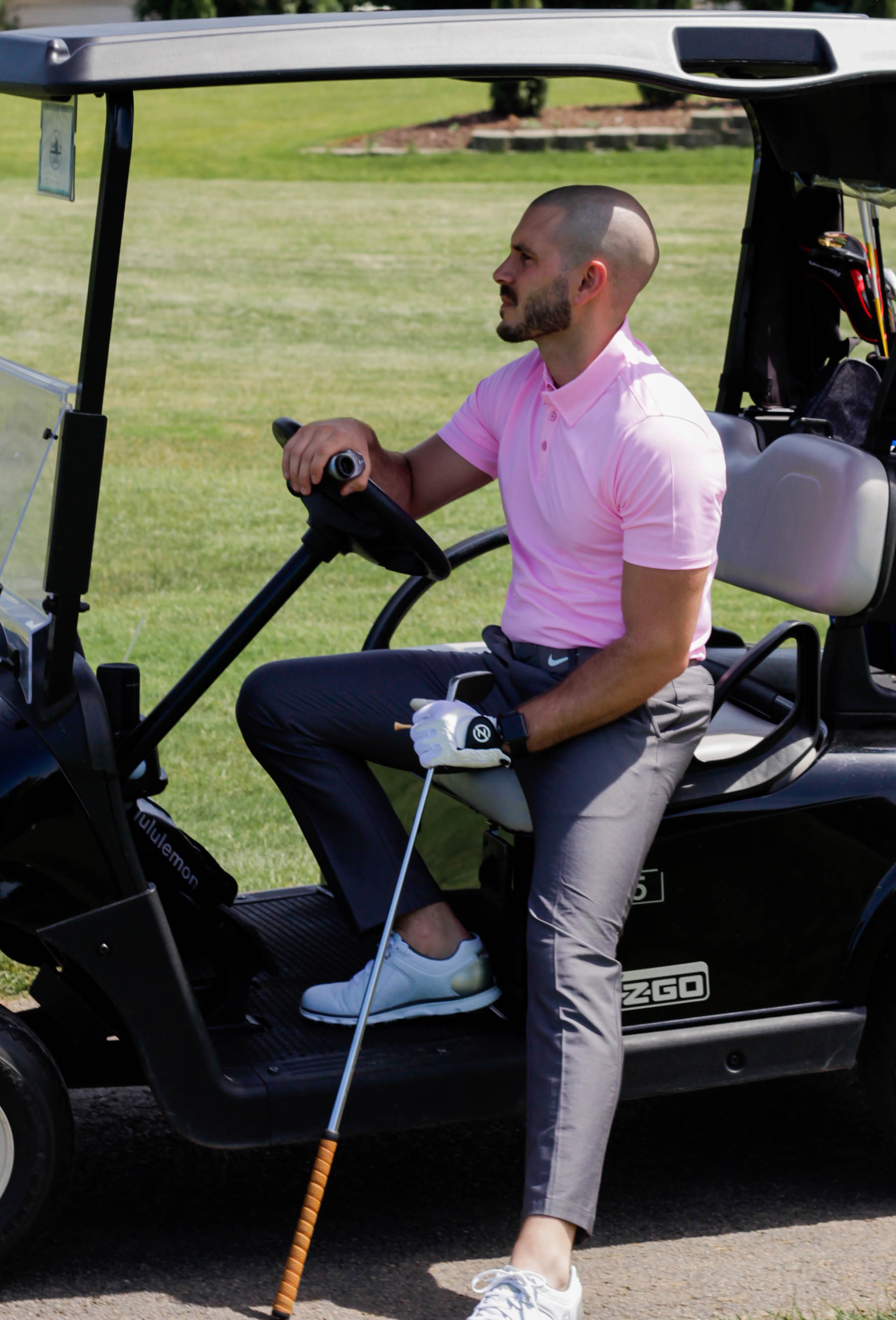 Wearing: The Etiquette Polo Shirt in Azalea Pink
