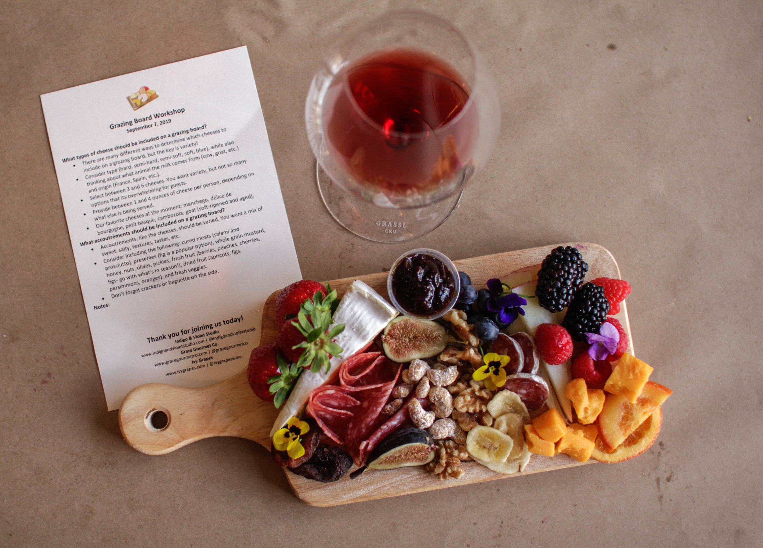 Ivy Grapes partnered with Graze Gourmet and Indigo and Violet Studios for a wine and craft event in Chicago, IL